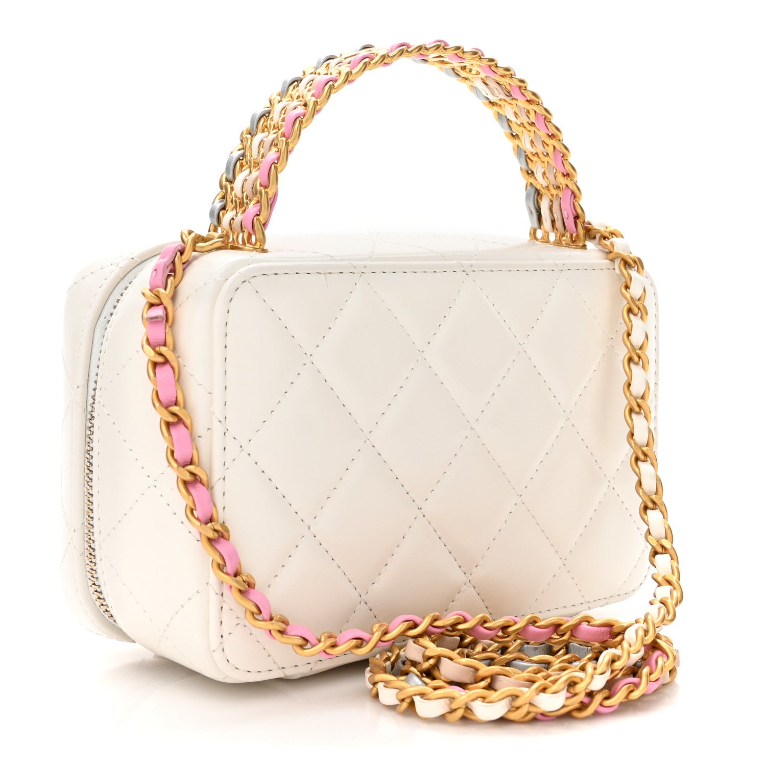 Chanel Shiny Calfskin Quilted Small Top Handle Vanity Case With Chain White 3 of 12