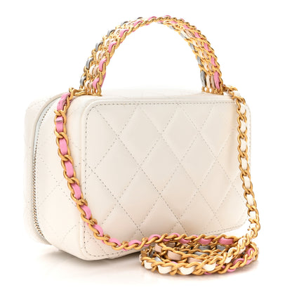 Chanel Shiny Calfskin Quilted Small Top Handle Vanity Case With Chain White 3 of 12
