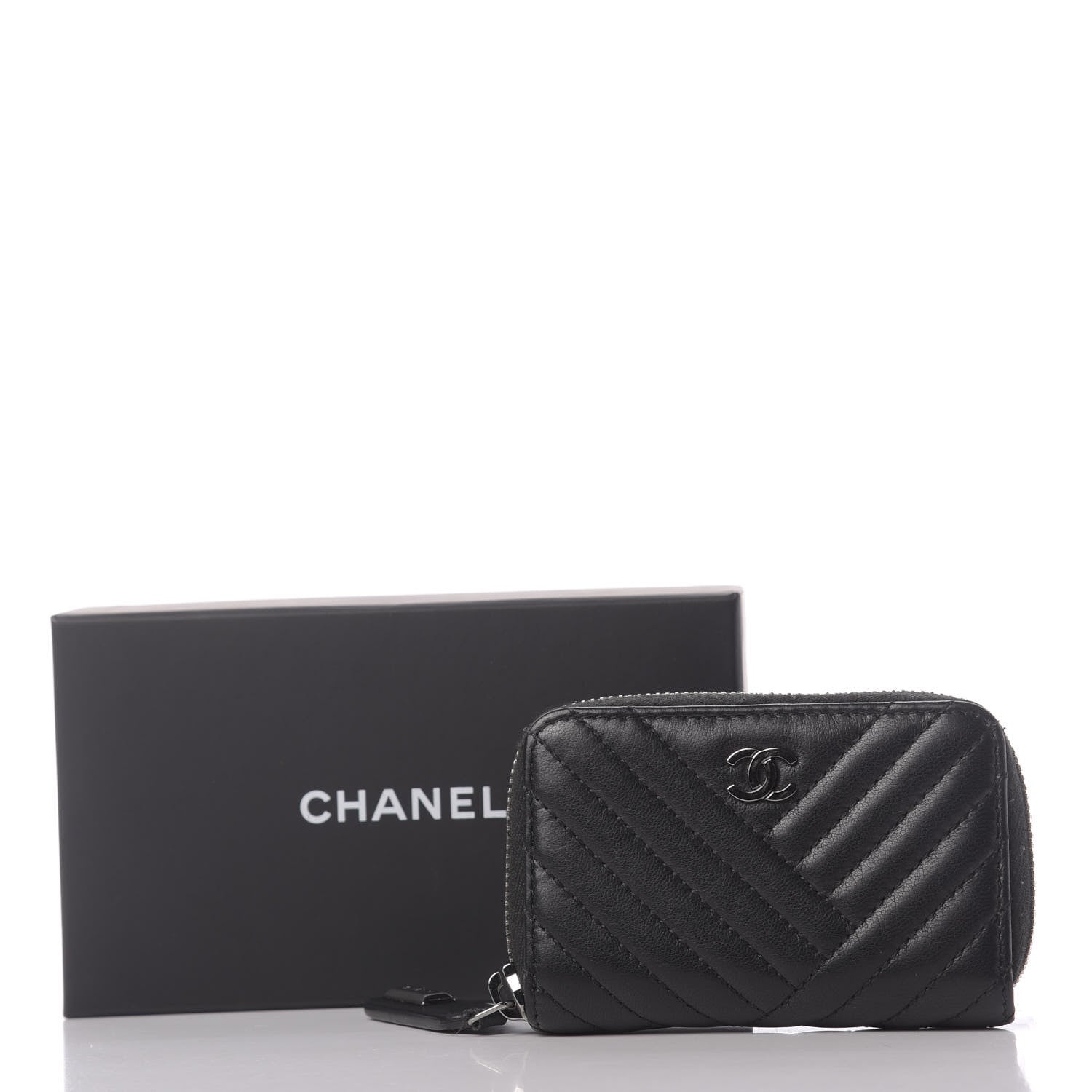 Chanel Lambskin Quilted Crossing Zip Around Coin Purse Black 10 of 10
