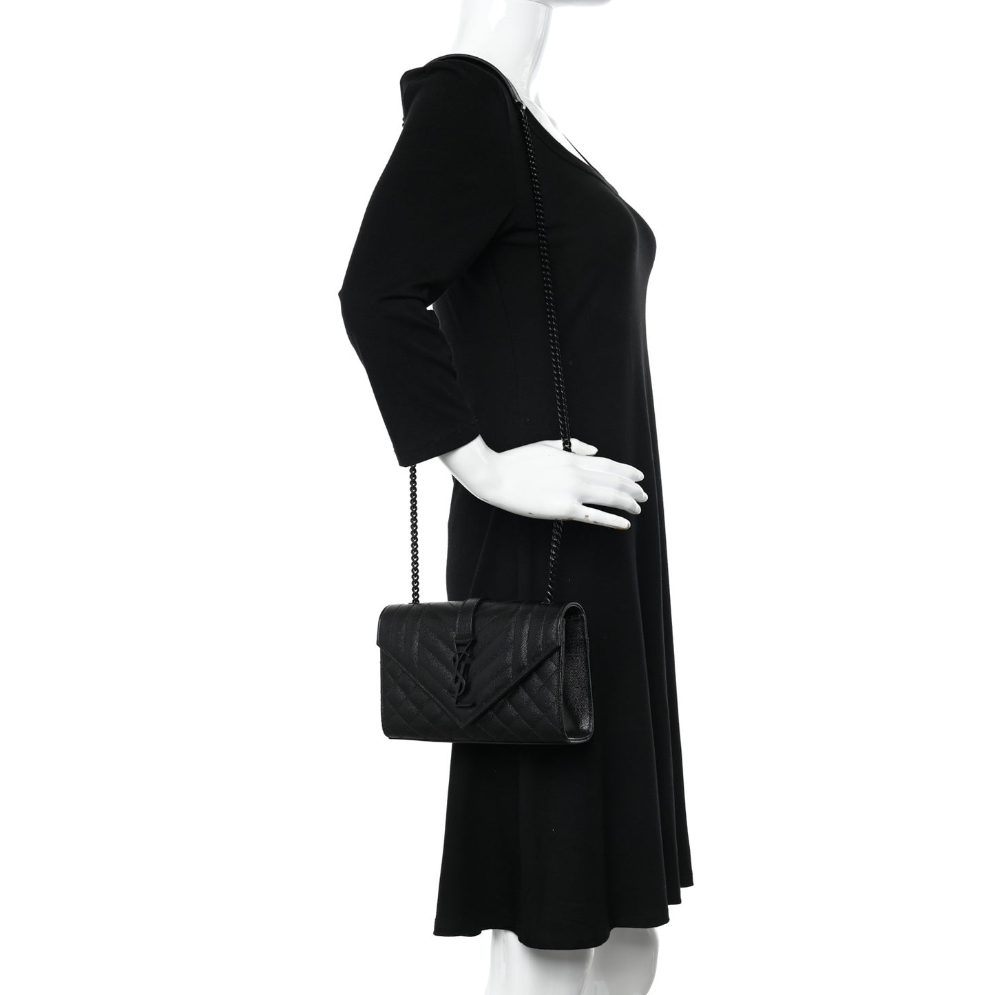 Grain De Poudre Textured Mixed Matelasse Triquilt Small Monogram Monochrome Satchel Black