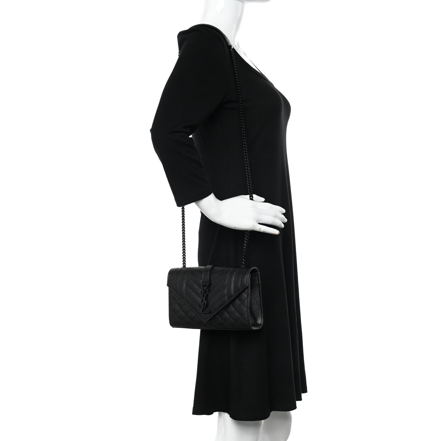 Saint Laurent Grain De Poudre Textured Mixed Matelasse Triquilt Small Monogram Monochrome Satchel Black 2 of 10