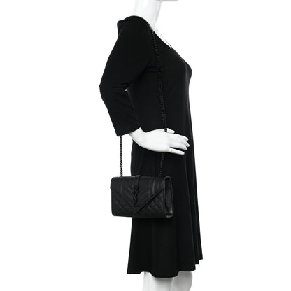 Saint Laurent Grain De Poudre Textured Mixed Matelasse Triquilt Small Monogram Monochrome Satchel Black 2 of 10