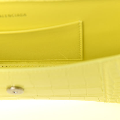 Balenciaga Shiny Calfskin Crocodile Embossed Hourglass Stretch Sling Shoulder Bag Light Yellow 8 of 10
