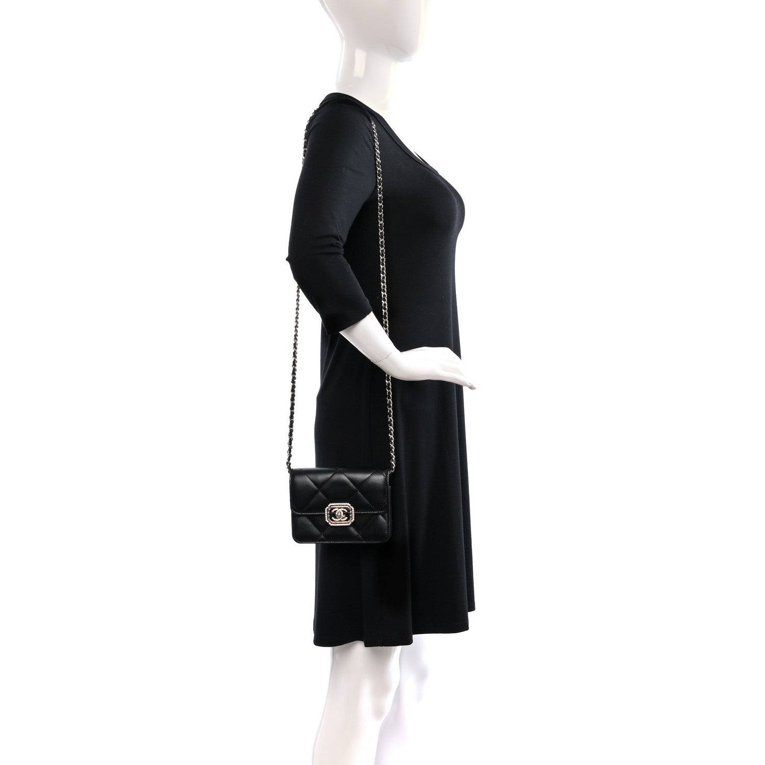 Chanel Calfskin Strass Quilted Clutch With Chain Flap Black 2 of 10