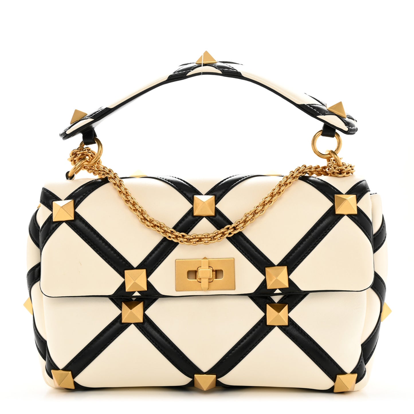 Nappa Large Roman Stud Shoulder Bag Ivory Black