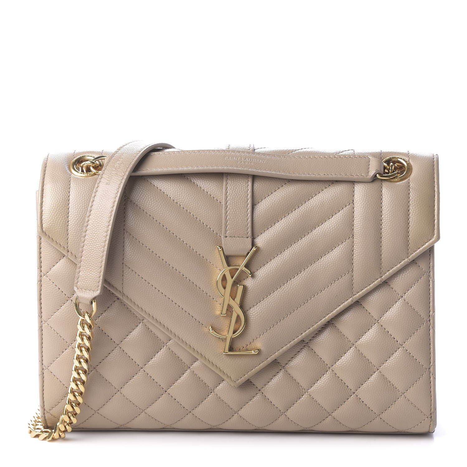 Saint Laurent Grain De Poudre Textured Mixed Matelasse Medium Triquilt Monogram Satchel Latte Cream 1 of 9