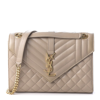 Saint Laurent Grain De Poudre Textured Mixed Matelasse Medium Triquilt Monogram Satchel Latte Cream 1 of 9