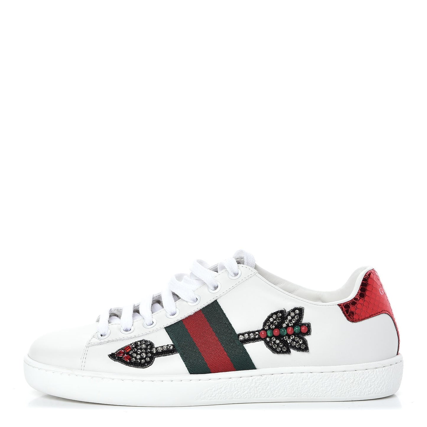 Calfskin Web Studded Arrow Ace Sneakers 37 White