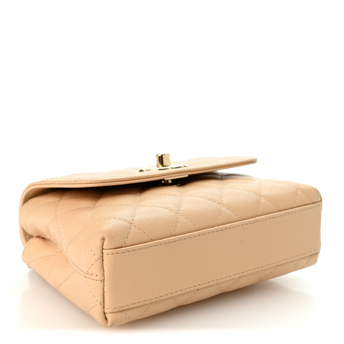 Caviar Quilted Coco Handle Clutch With Chain Beige