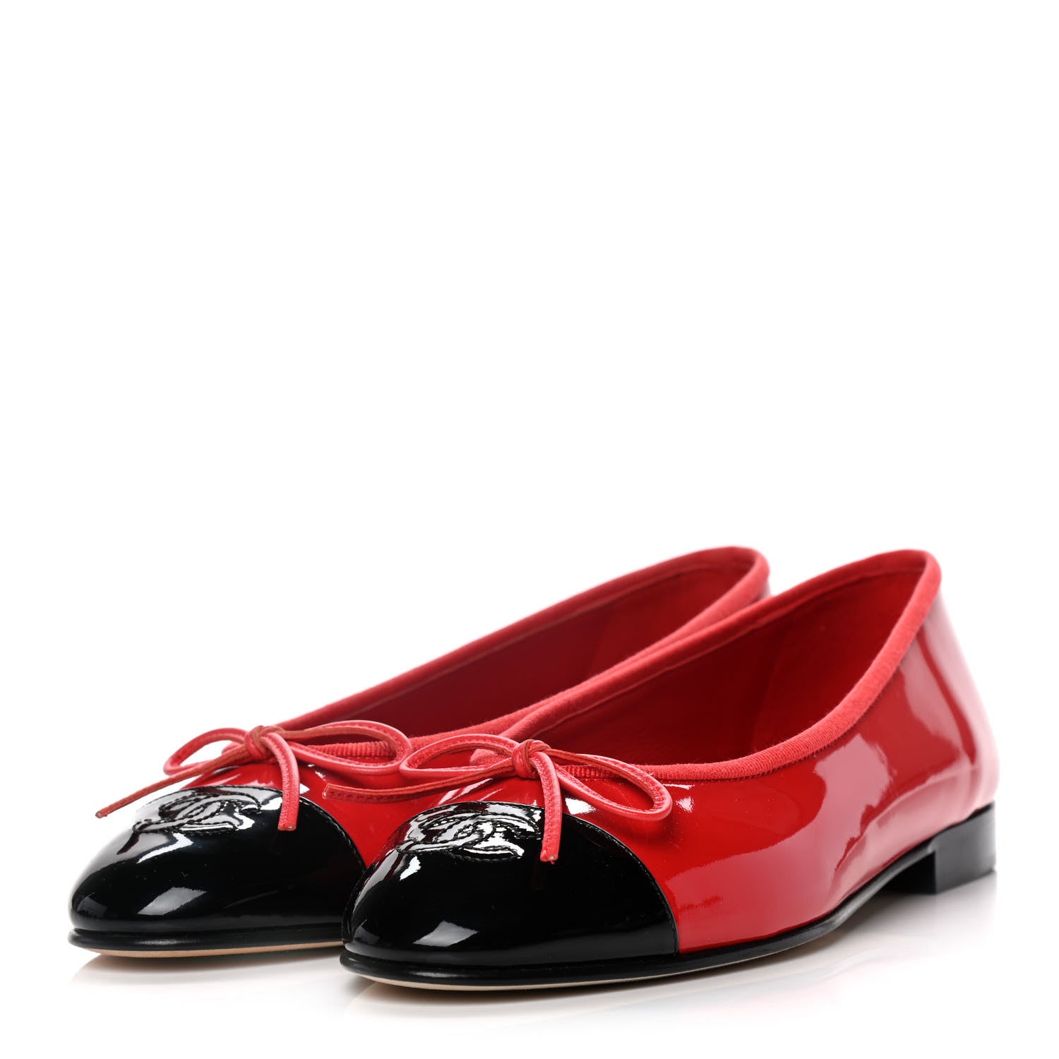 Chanel Patent Calfskin CC Cap Toe Ballerina Flats 37 Red 3 of 10