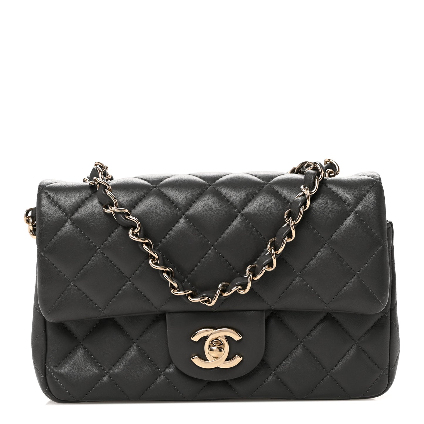 Lambskin Quilted Mini Rectangular Flap Dark Grey