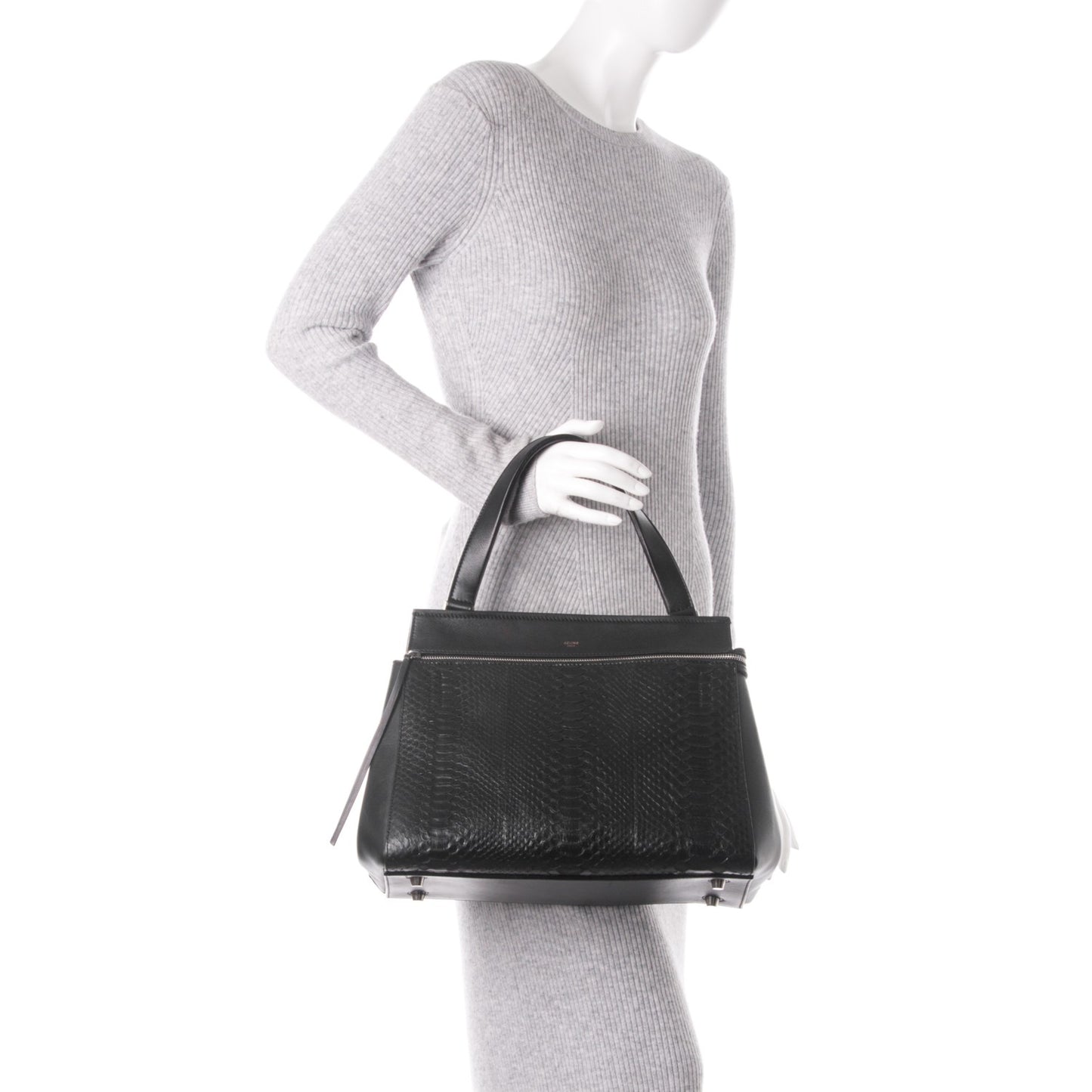 Python Smooth Calfskin Medium Edge Shoulder Bag Black