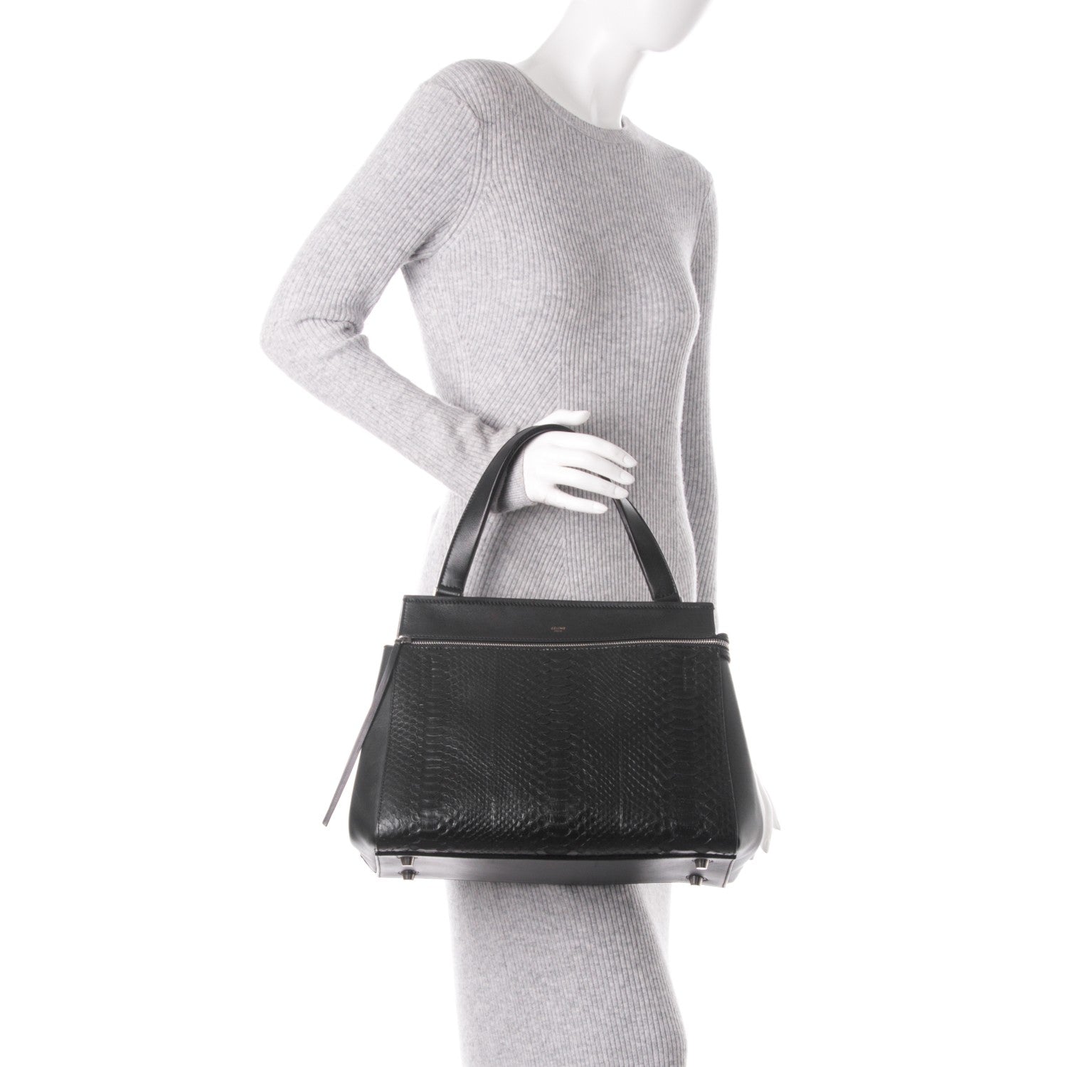 Celine Python Smooth Calfskin Medium Edge Shoulder Bag Black 2 of 6
