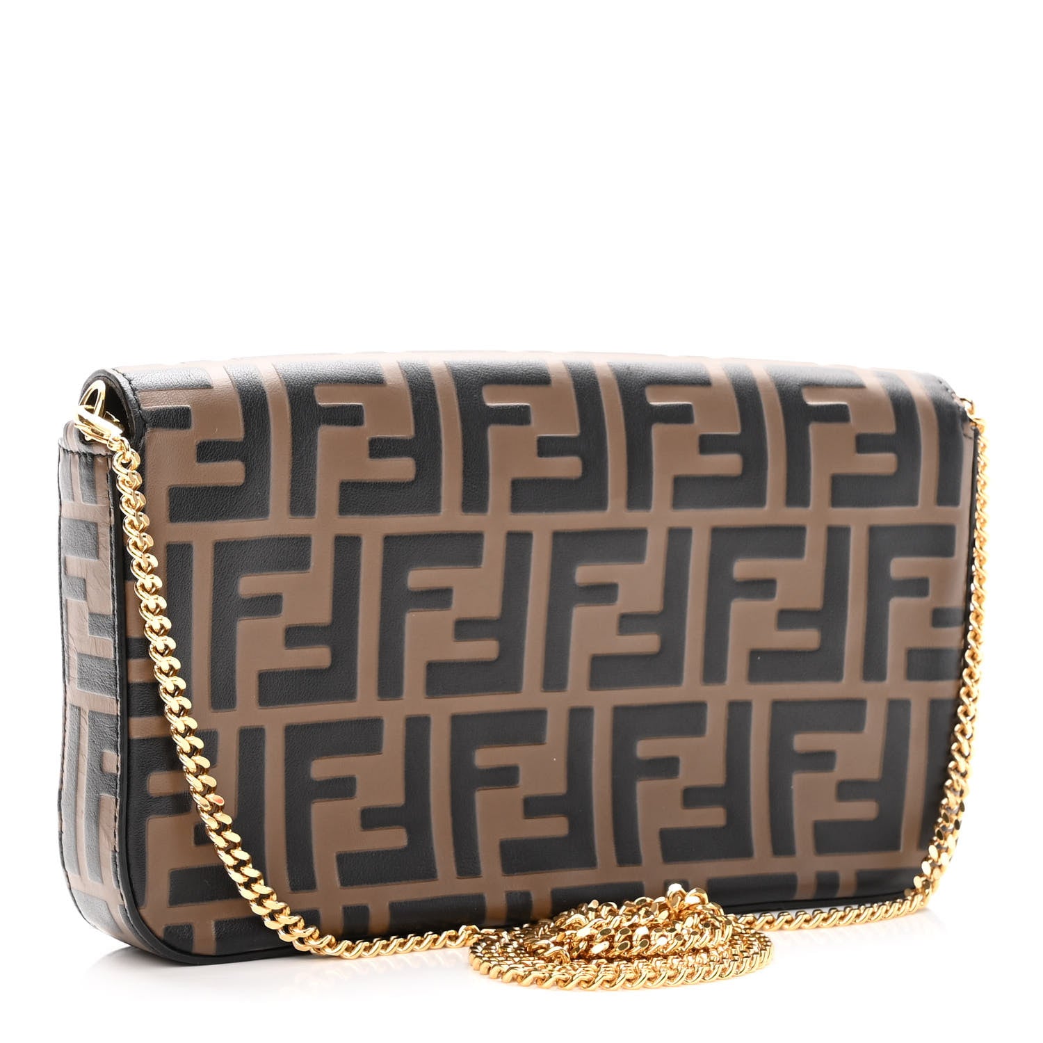Fendi Vitello Soft F is Fendi Bi-Color FF 1974 Embossed Envelope Wallet On Chain with Pouches Maya Black 4 of 9