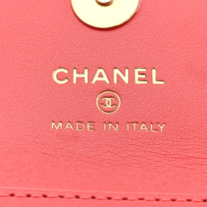 Chanel Shiny Lambskin Quilted Card Holder On Chain Pink 6 of 11
