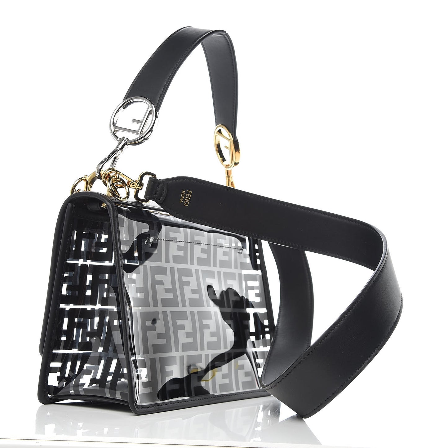 TPU FF Vitello Century F is Fendi Kan I Shoulder Bag Black
