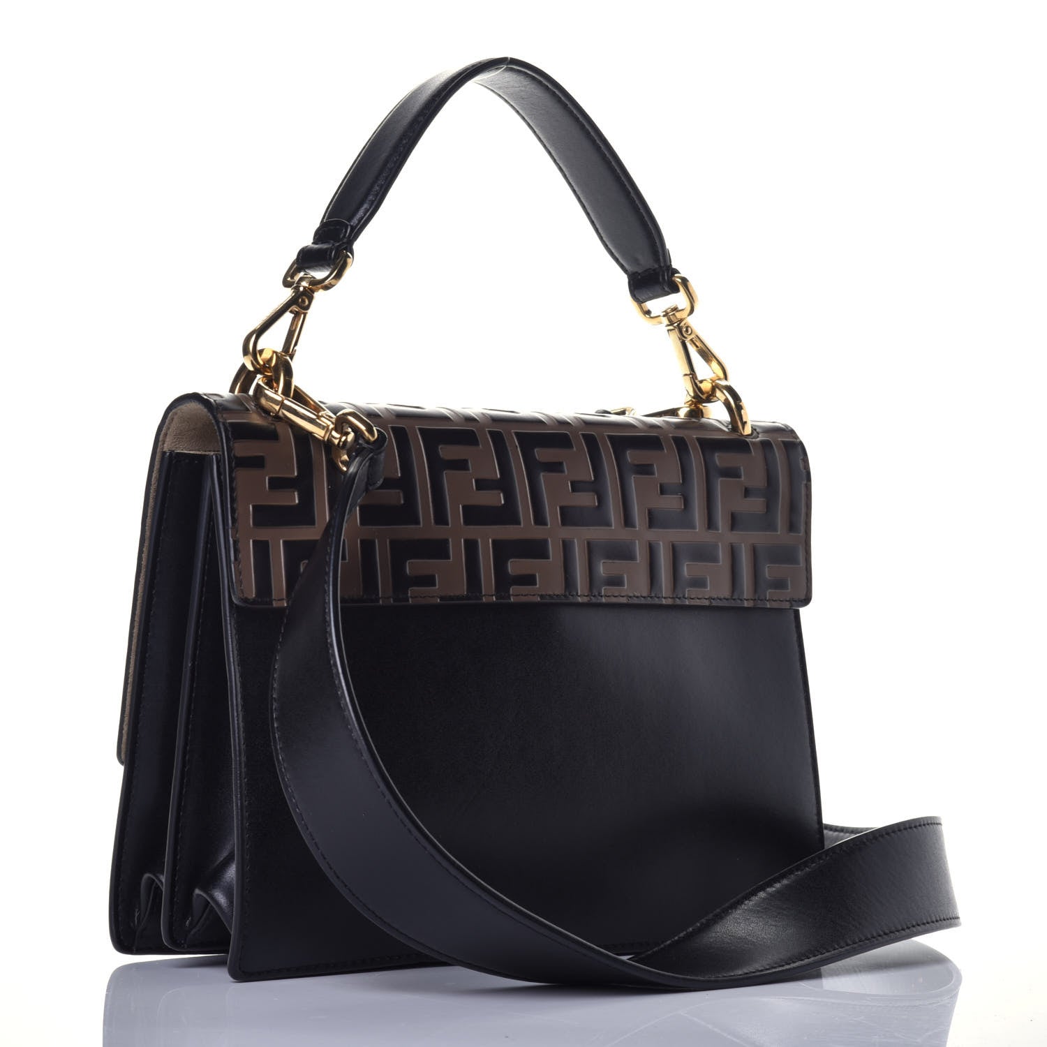 Fendi Vitello Liberty Bi-Color FF 1974 Embossed Kan U Shoulder Bag Black Maya 4 of 10