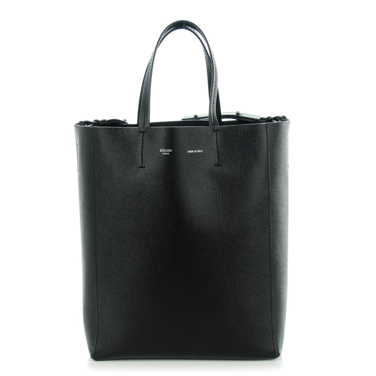 Grained Calfskin Small Vertical Cabas Black