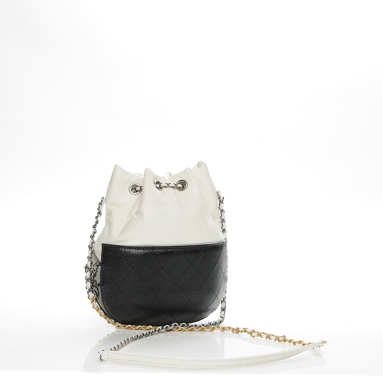 Chanel Calfskin Quilted Small Gabrielle Purse White Black 3 of 7