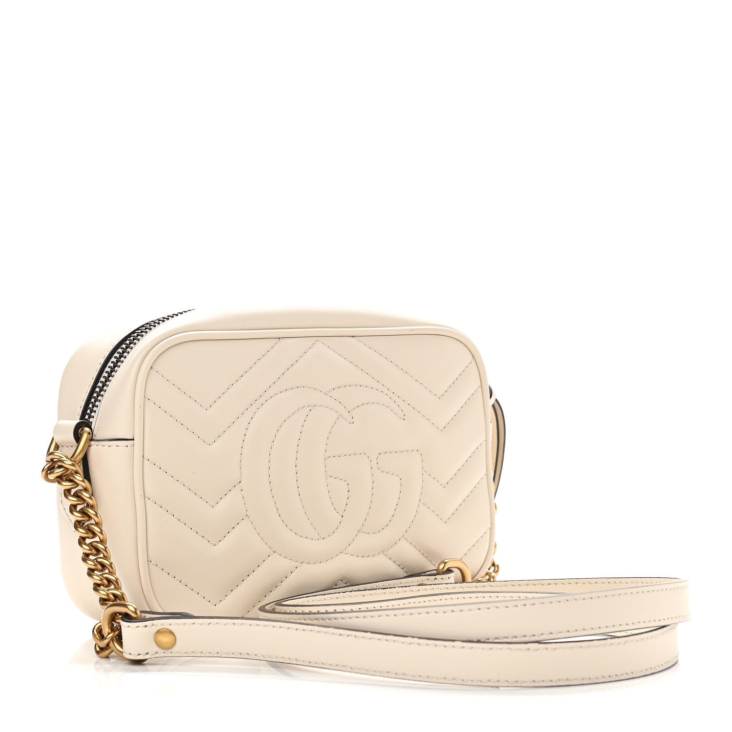 Gucci Calfskin Matelasse Mini GG Marmont Chain Shoulder Bag White 3 of 11
