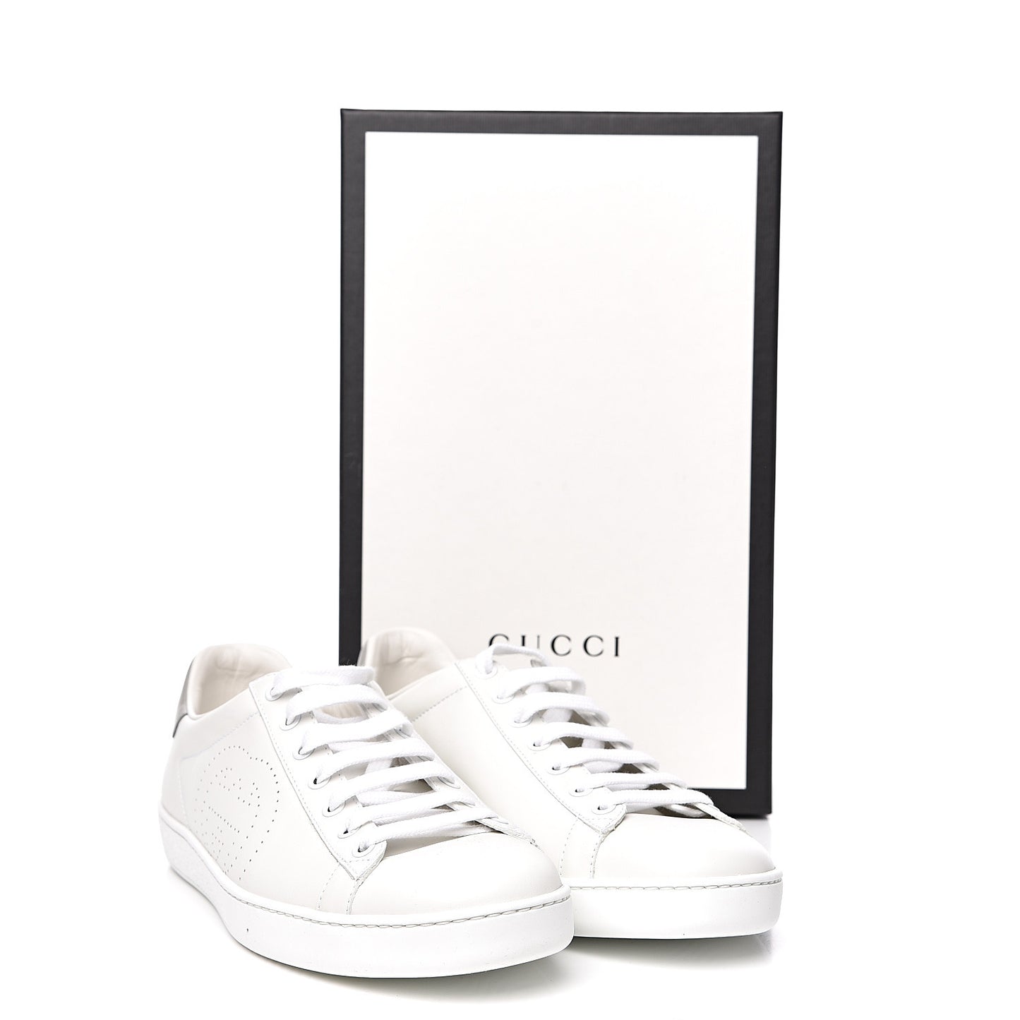 Calfskin Interlocking G Perforated Womens Ace Sneakers 39.5 White Grey Sky