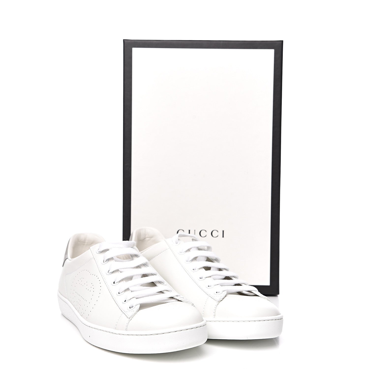 Gucci Calfskin Interlocking G Perforated Womens Ace Sneakers 39.5 White Grey Sky 11 of 11