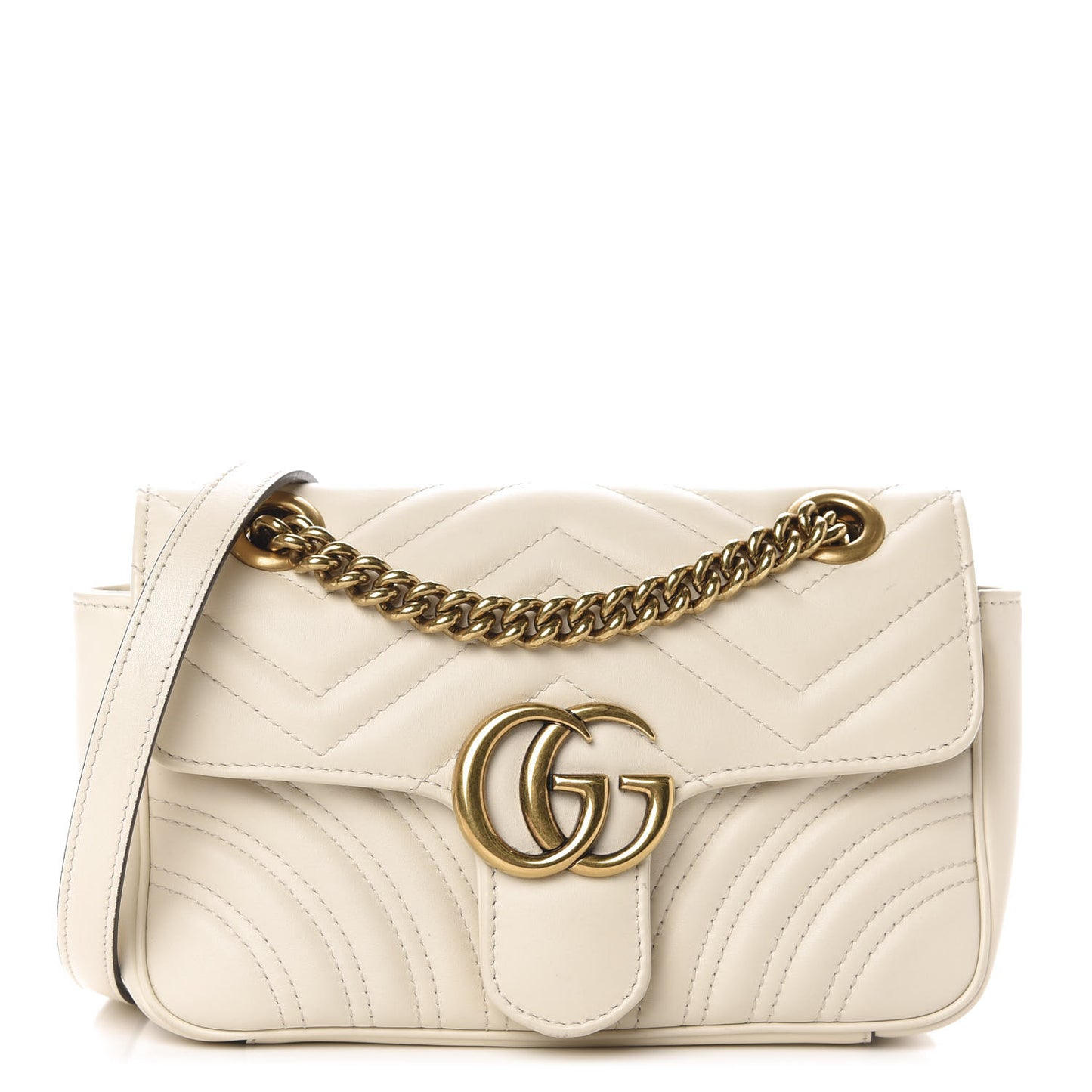 Calfskin Matelasse Mini GG Marmont Shoulder Bag White