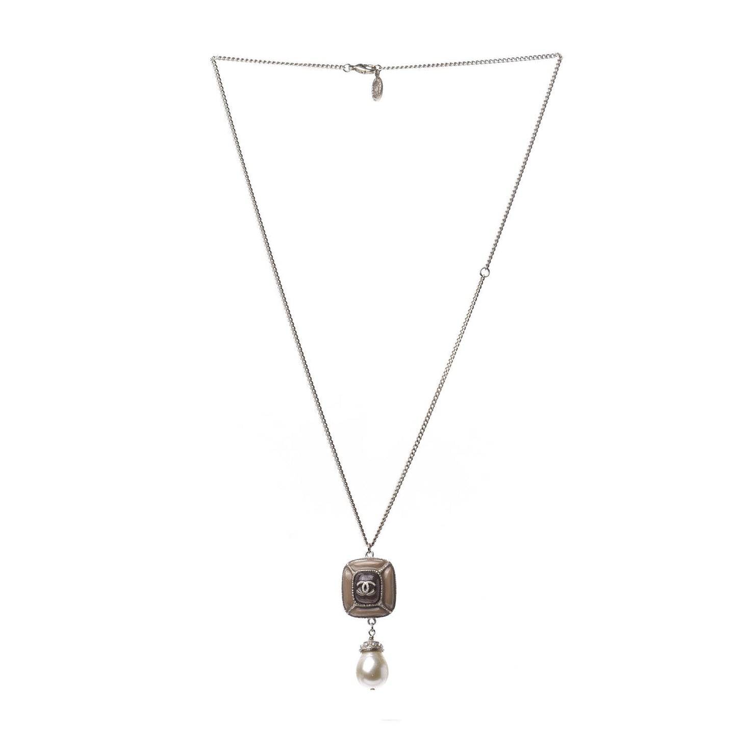 Enamel Pearl CC Pendant Necklace Light Gold