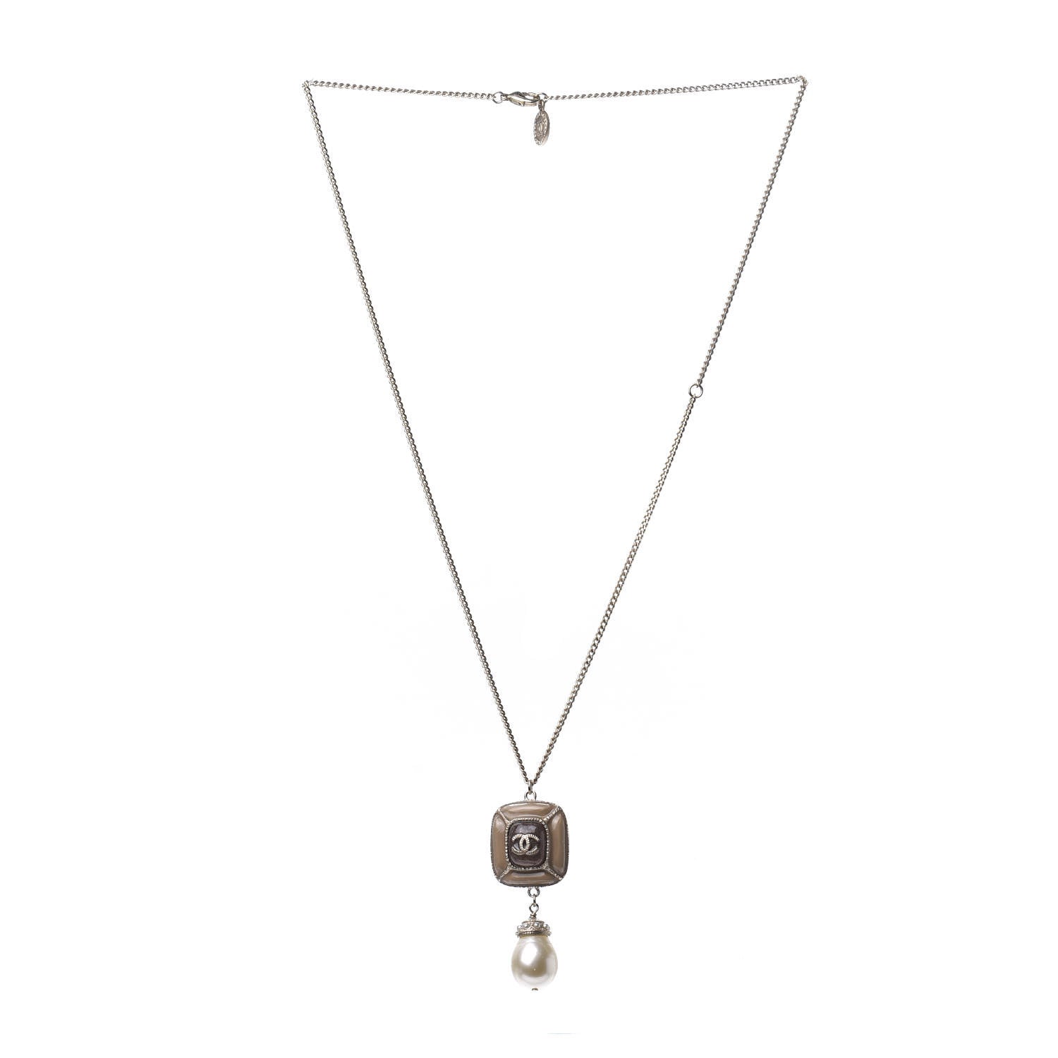 Chanel Enamel Pearl CC Pendant Necklace Light Gold 3 of 4