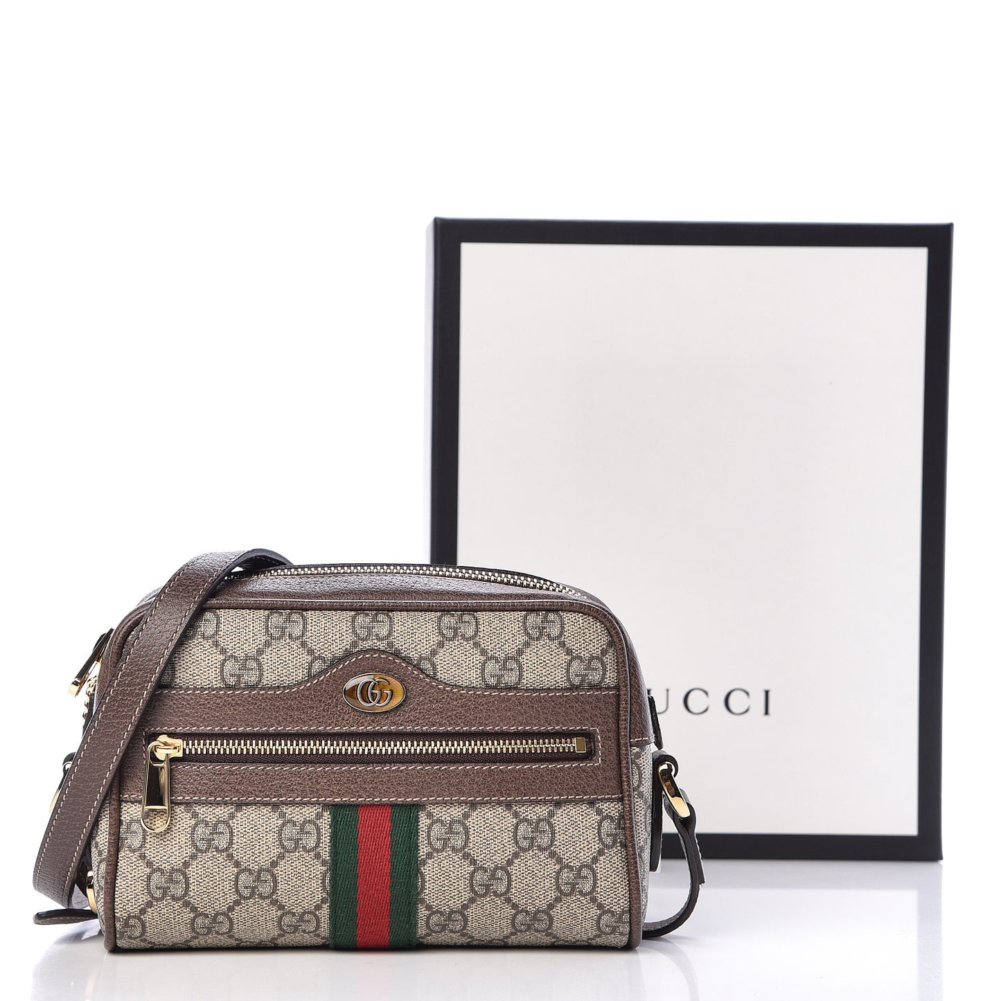 GG Supreme Monogram Web Mini Ophidia Shoulder Bag Brown