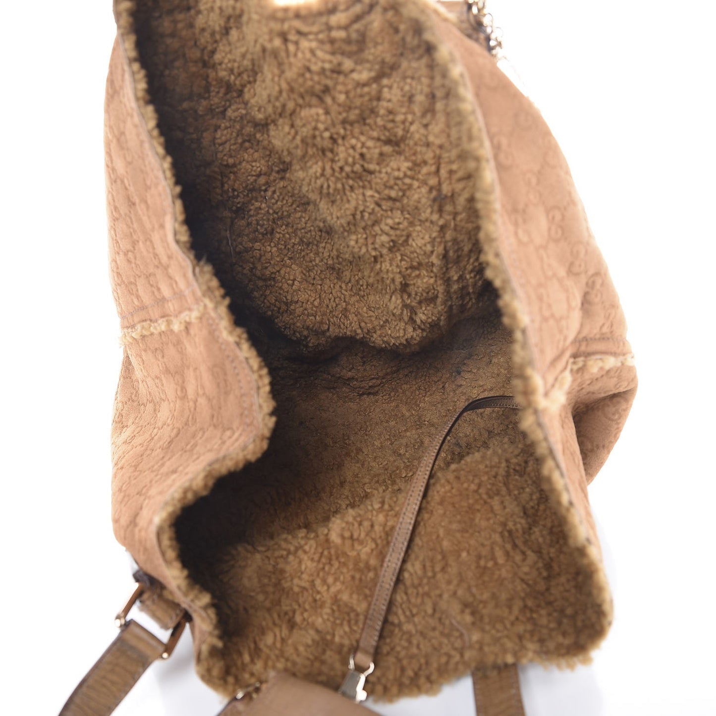 Suede Shearling Guccissima Large Jolicoeur Tote Tan