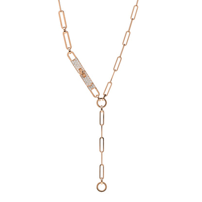 Hermes 18K Rose Gold Diamond Pave PM Kelly Chaine Lariat Necklace ST 1 of 5
