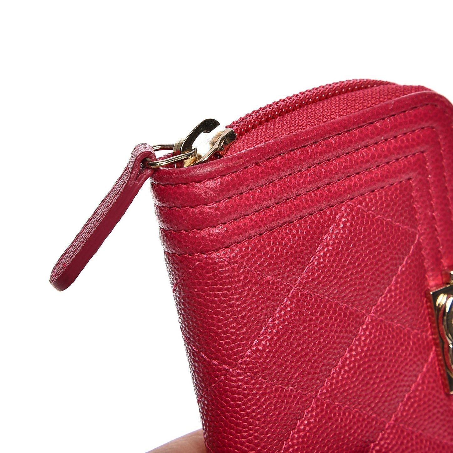 Caviar Quilted Boy Zip Around Coin Purse Wallet Fuchsia