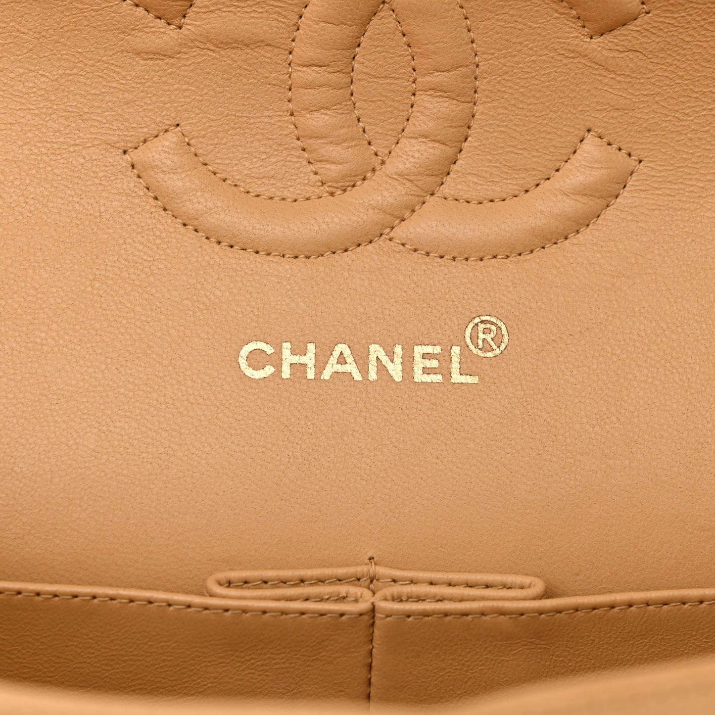 Lambskin Quilted Medium Double Flap Beige