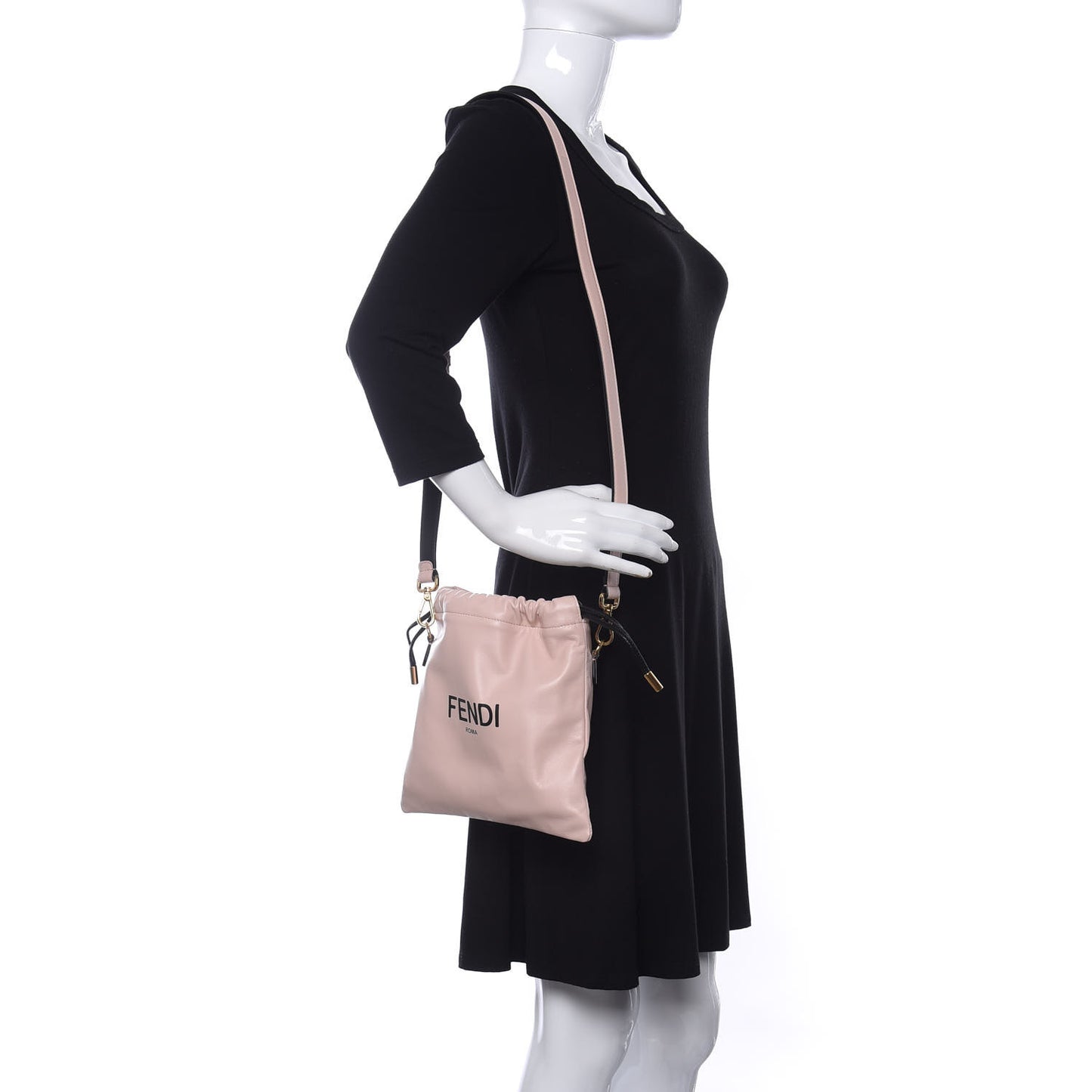 Soft Nappa Logo Small Drawstring Pouch Bag Rosa Quarzo Black
