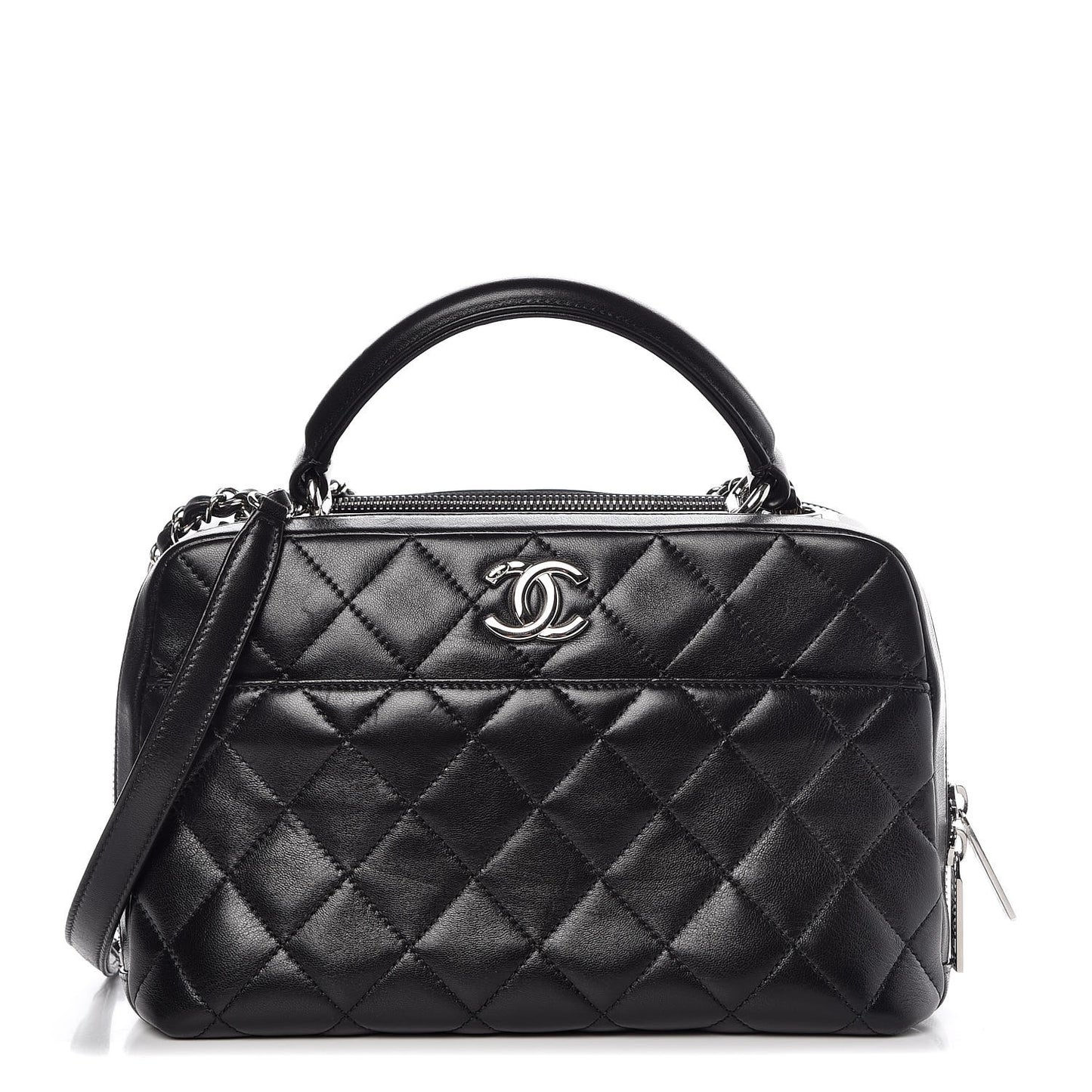 Lambskin Quilted Medium Trendy CC Bowling Bag Black
