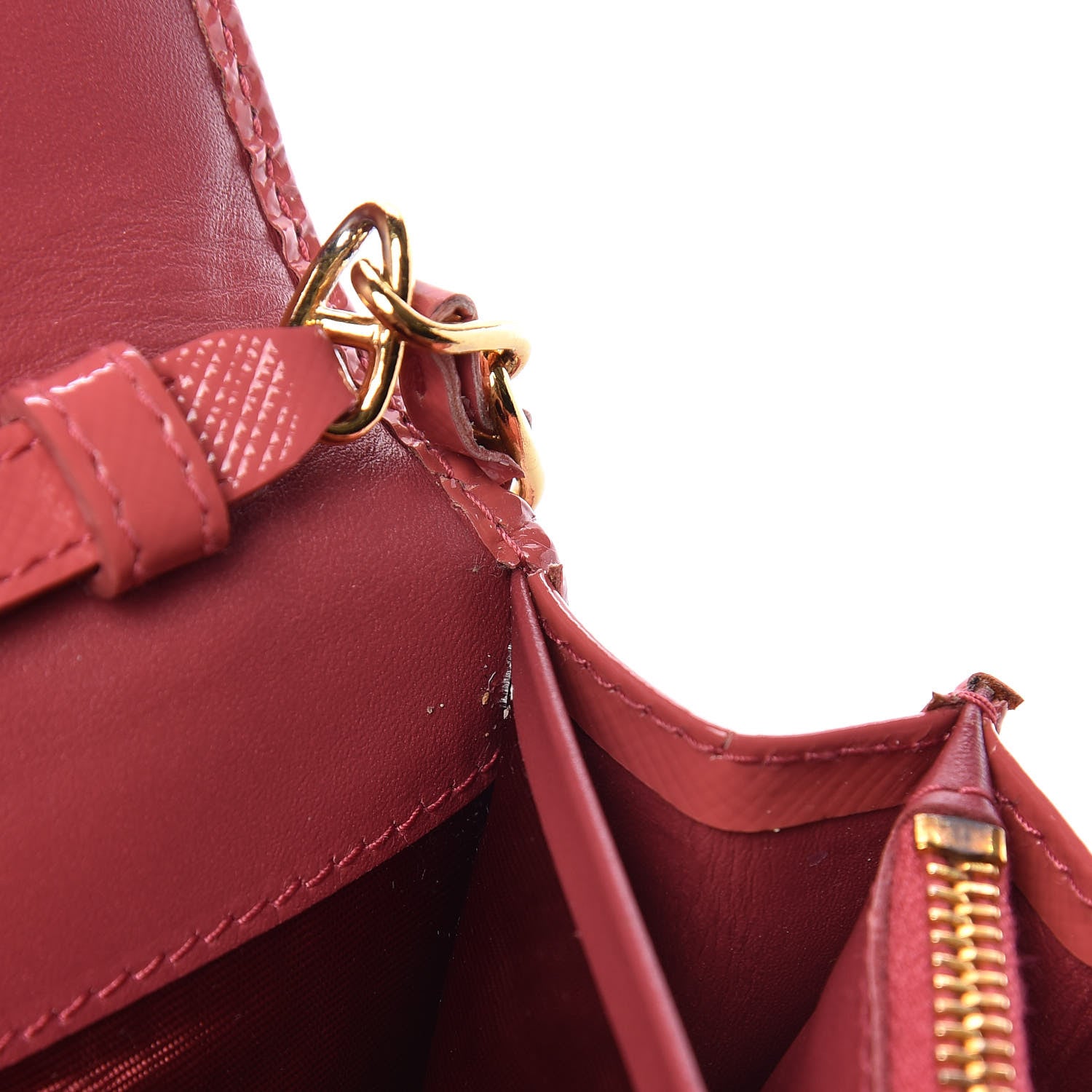 Prada Saffiano Vernice Metal Oro Chain Wallet 14 of 27