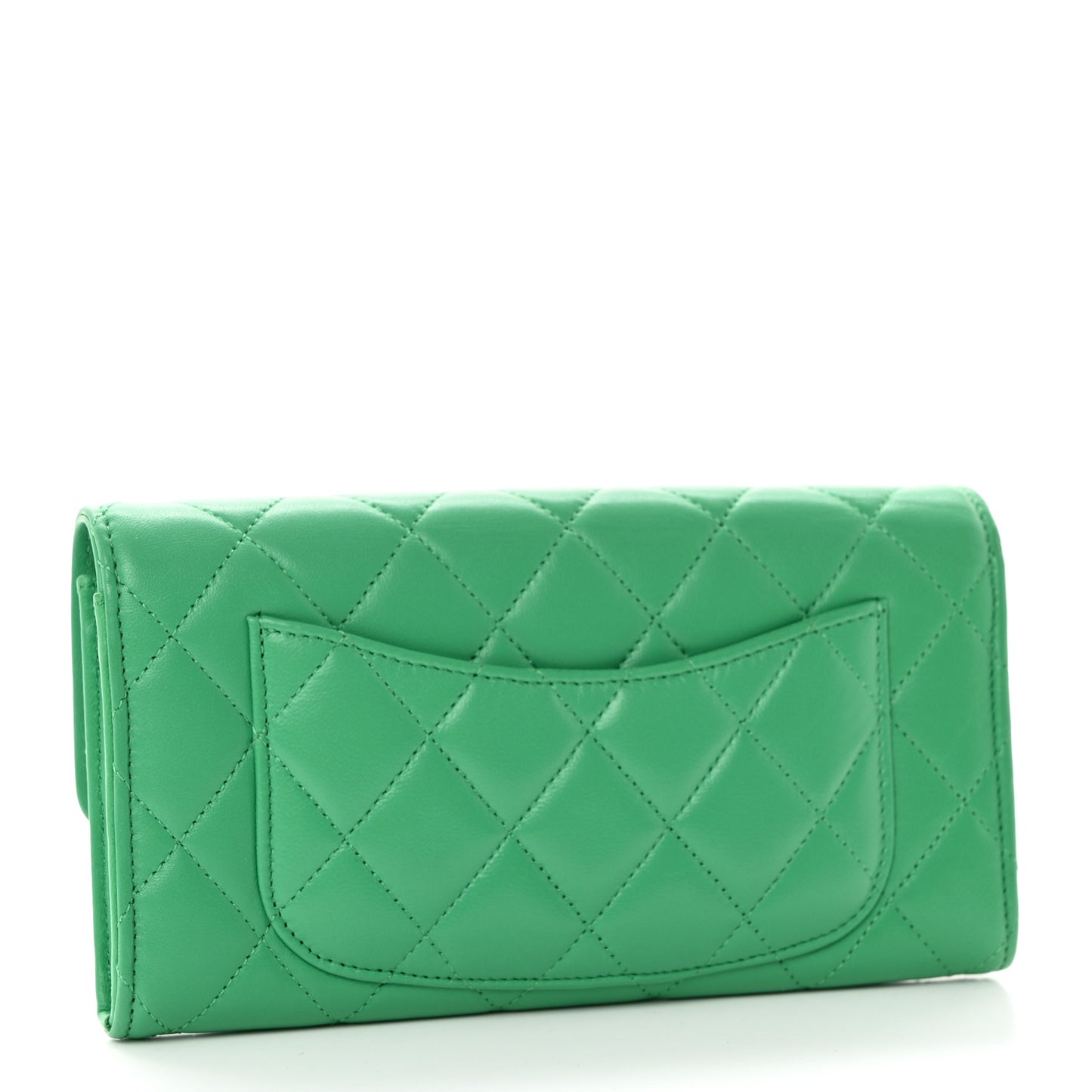 Lambskin Quilted Large Gusset Flap Wallet Green