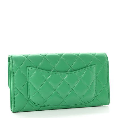 Chanel Lambskin Quilted Large Gusset Flap Wallet Green 3 of 8