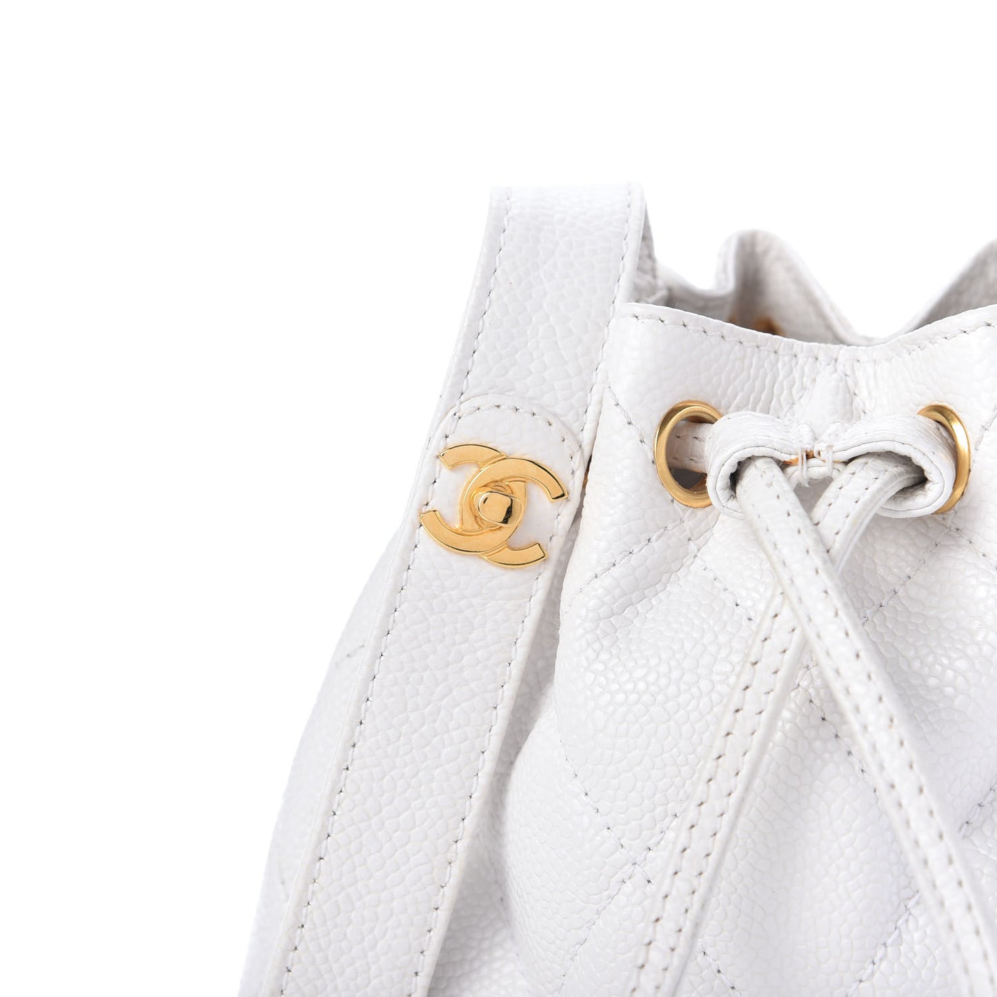 Caviar Quilted Drawstring Shoulder Bag White