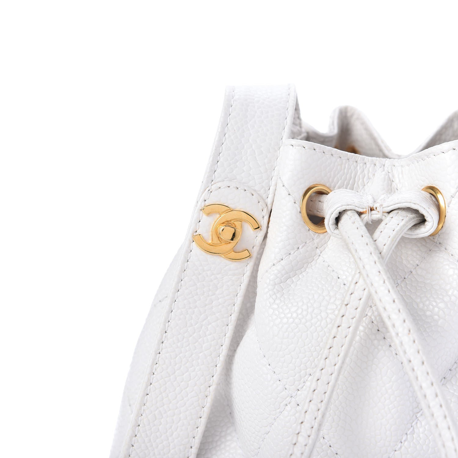 Chanel Caviar Quilted Drawstring Shoulder Bag White 10 of 10