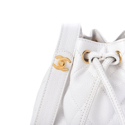 Chanel Caviar Quilted Drawstring Shoulder Bag White 10 of 10