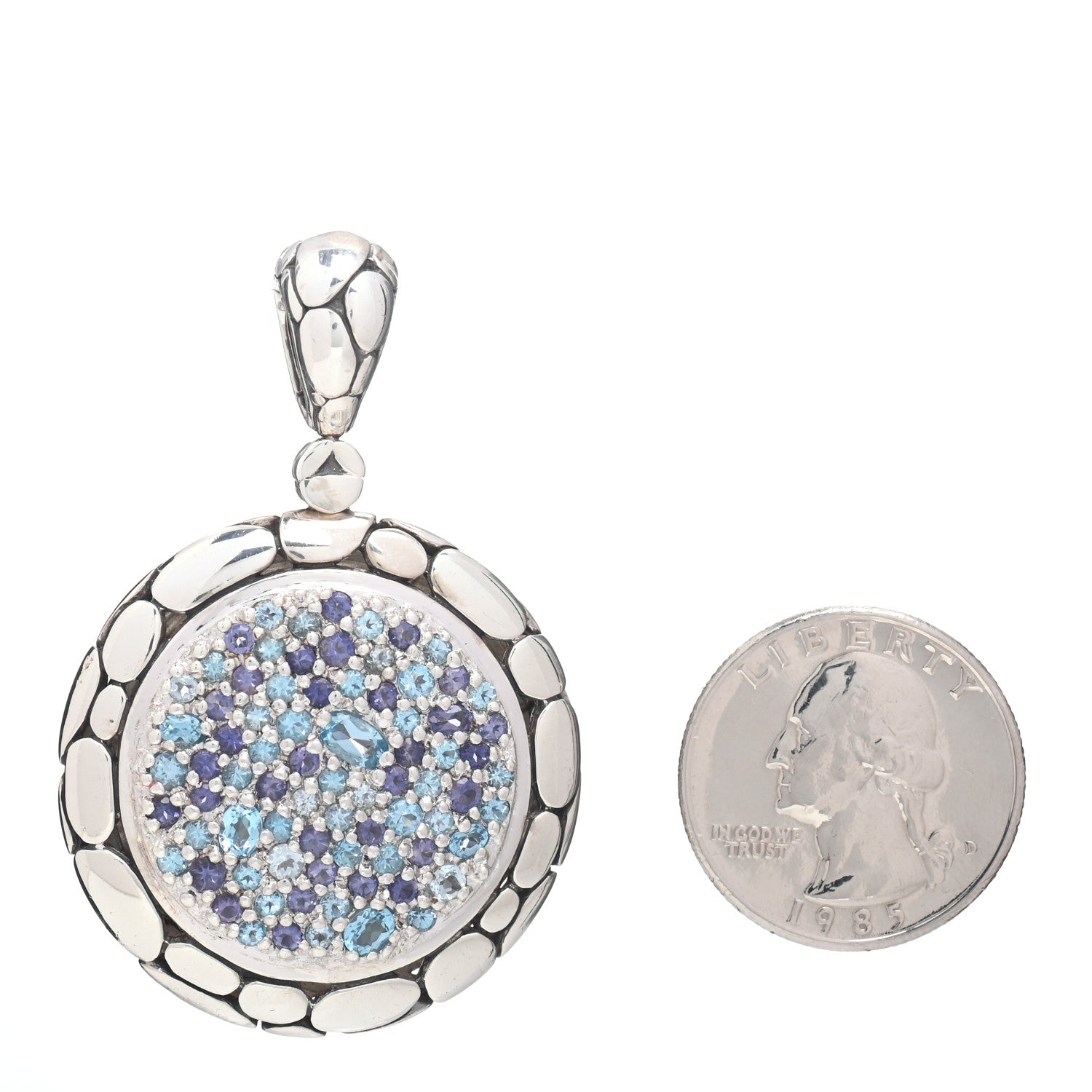 John Hardy Sterling Silver Blue Topaz Iolite Pebble Pendant 2 of 3