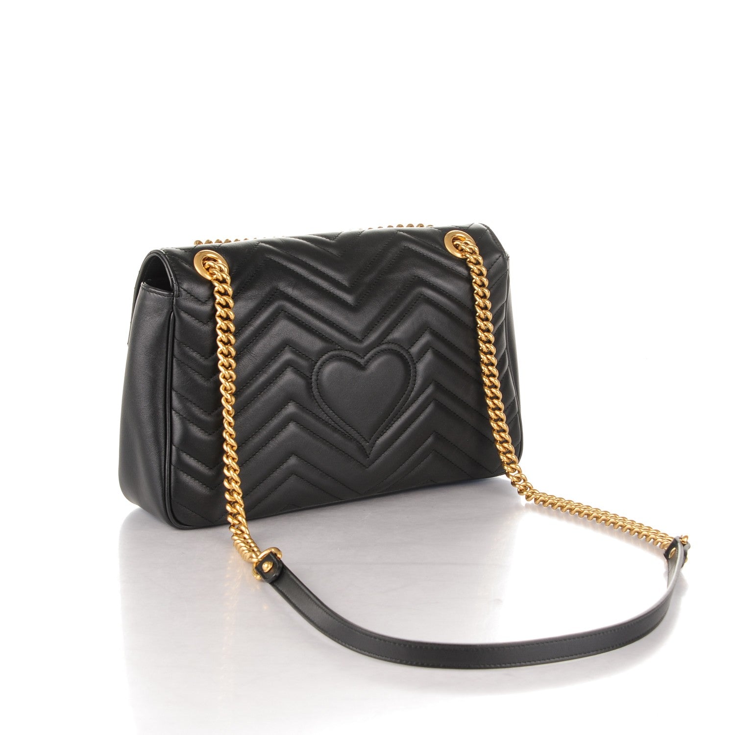 Gucci Calfskin Matelasse Medium GG Marmont Shoulder Bag Black 3 of 6