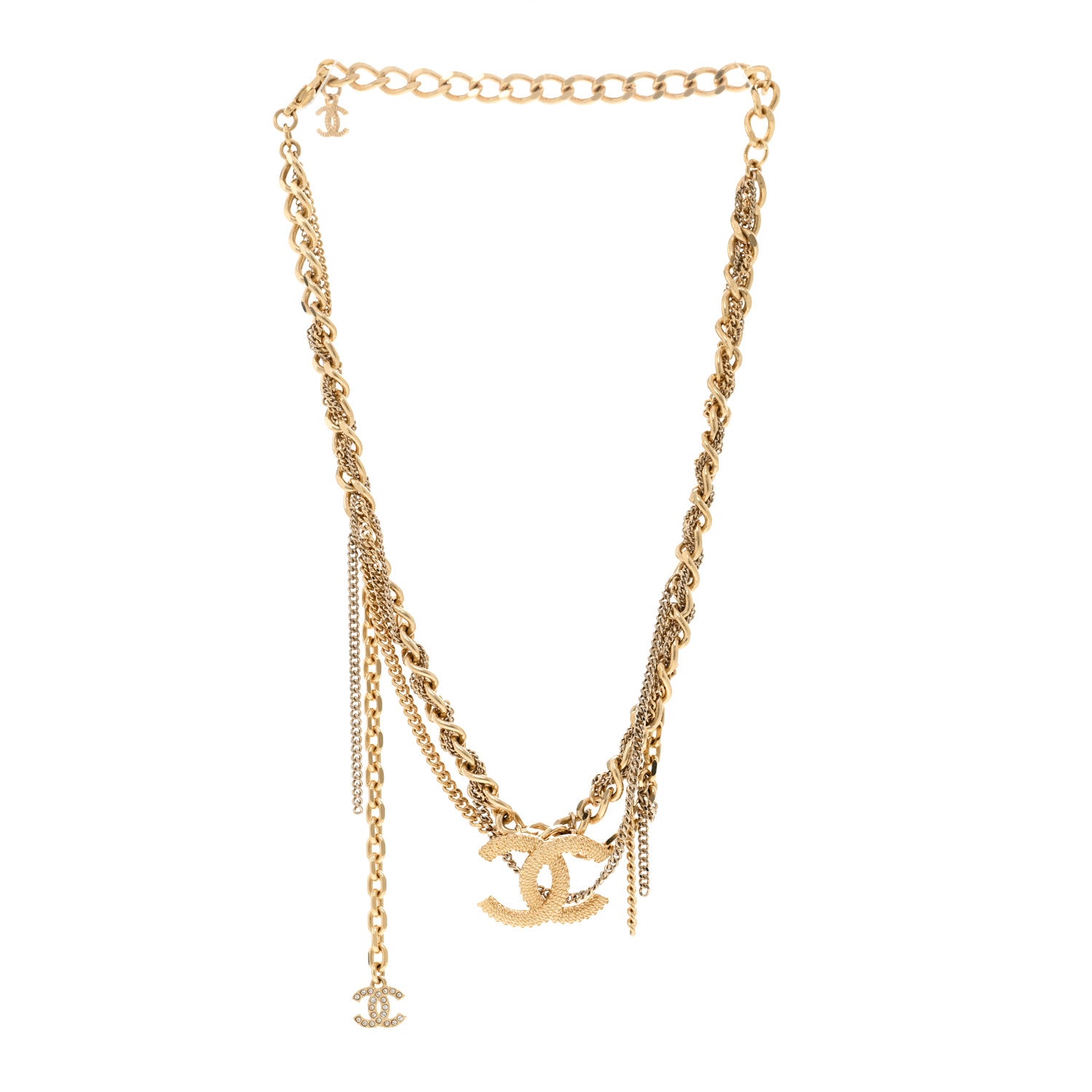 Chanel Metal Chain Link CC Multi Strand Choker Necklace Gold 3 of 6