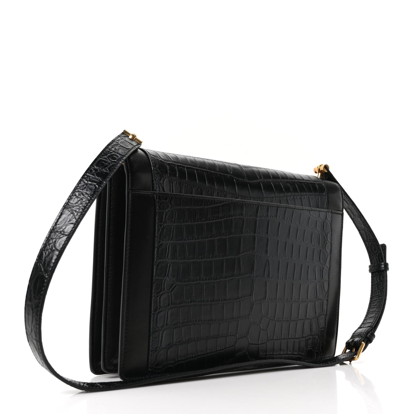 Calfskin Crocodile Embossed Gaby Satchel Black