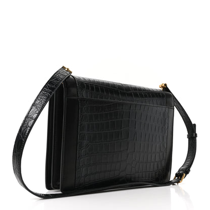 Saint Laurent Calfskin Crocodile Embossed Gaby Satchel Black 3 of 10