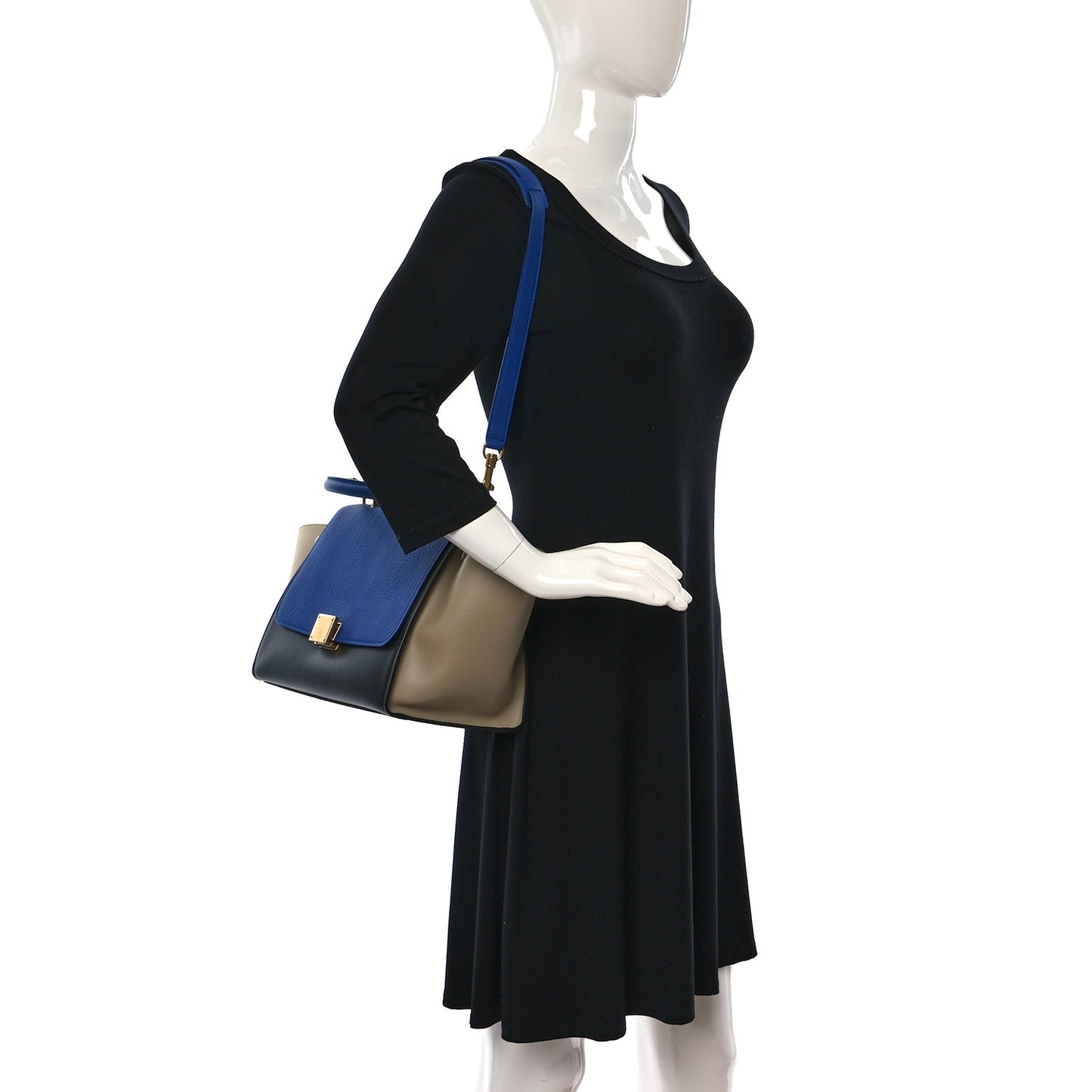 Elephant Calfskin Small Tri-Color Trapeze Indigo
