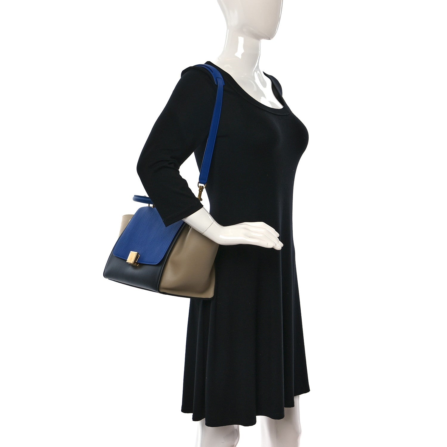 Celine Elephant Calfskin Small Tri-Color Trapeze Indigo 2 of 8