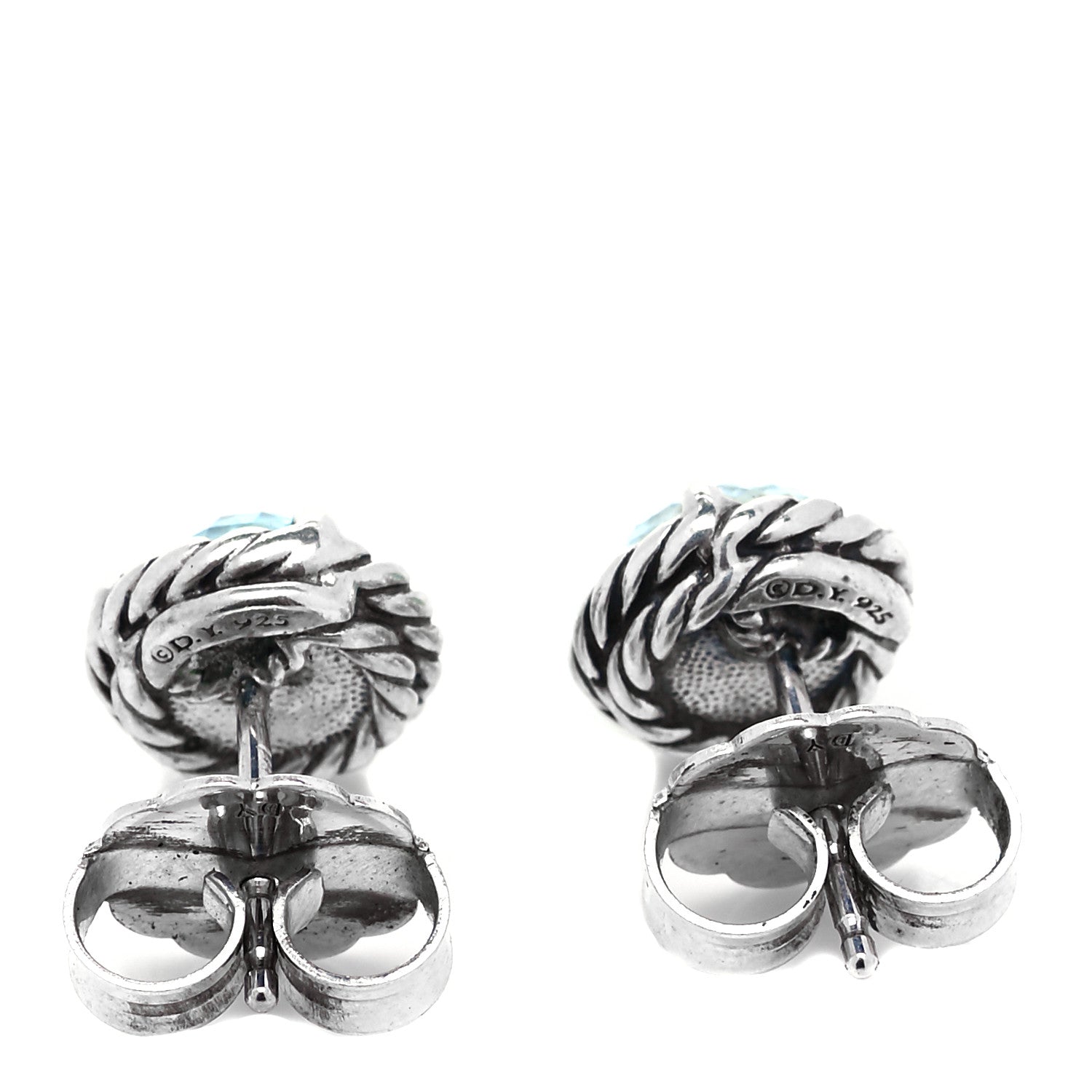 David Yurman Sterling Silver Blue Topaz 8mm Chatelaine Earrings 3 of 5